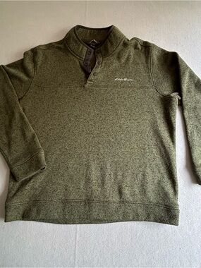 Eddie Bauer Radiator Fleece Snap Button Mock Neck Pullover Mens XL Green Outdoor